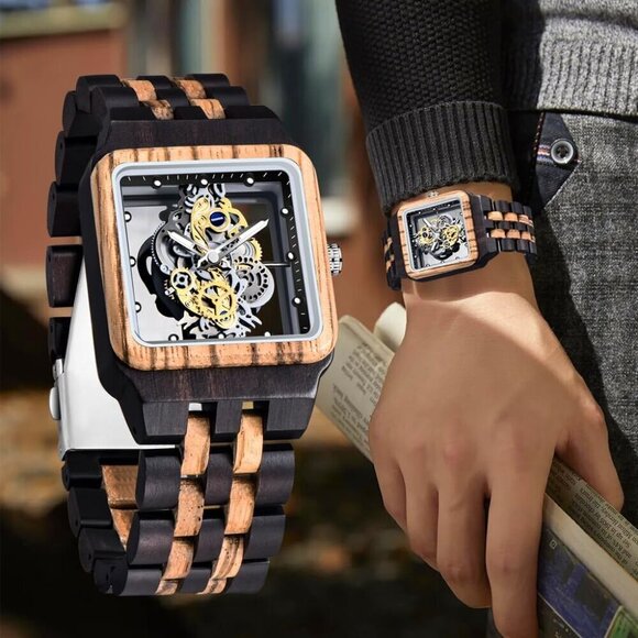 ✨ Dentily Analog Quartz Men Black Wooden Lightweight Bamboo Watches - Picture 6 of 6